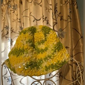 Handmade Crochet Yellow Green Sherbet Beanie Hat